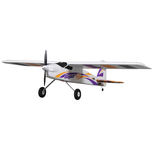 FMS Super EZ V4 RC airplane with purple accents and propeller