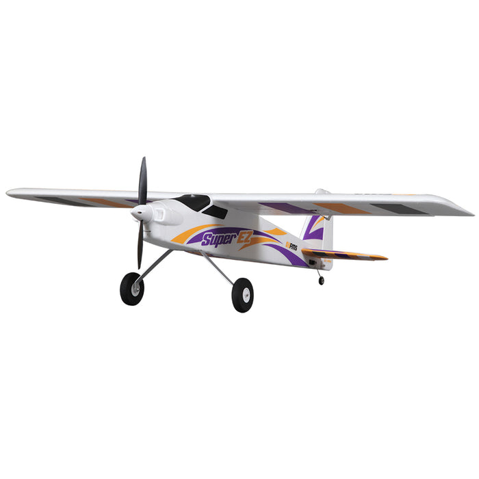 FMS Super EZ V4 RC airplane with purple accents and propeller