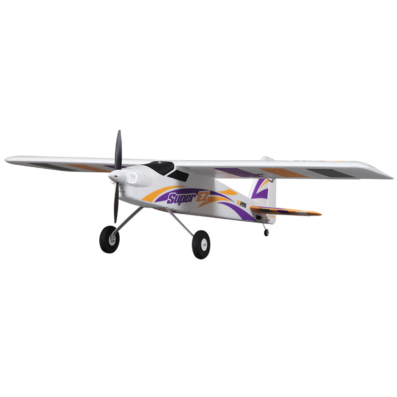 FMS Super EZ V4 RC airplane with purple accents and propeller