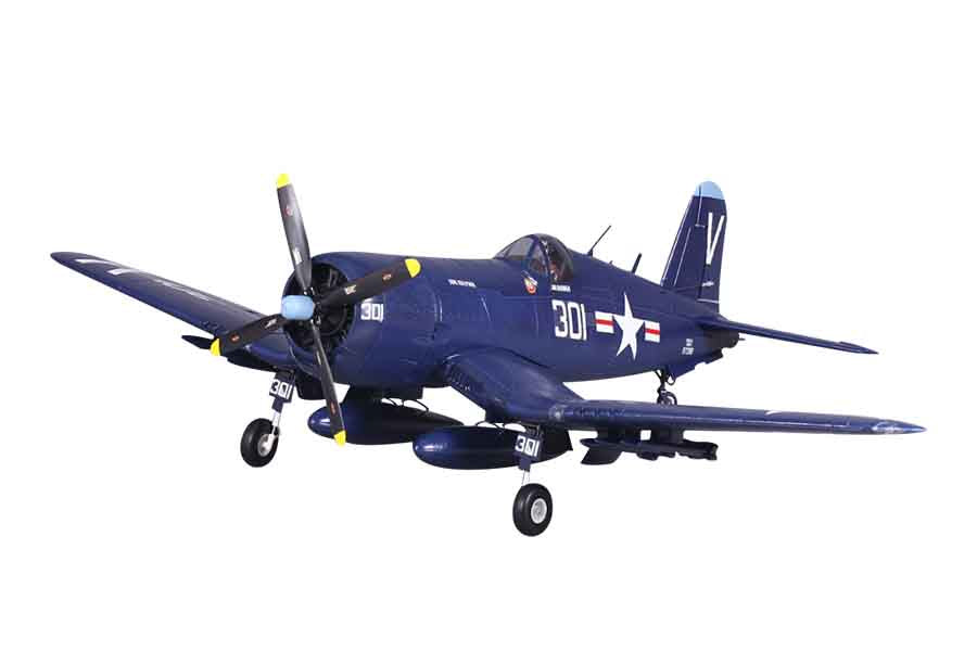 FMS F4U Corsair model airplane showcasing realistic details and vibrant colors