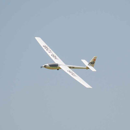 FMS 2500mm ASW-17 glider flying with HB-1298 design against a blue sky