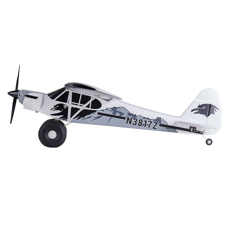 FMS 1300mm PA-18 Super Cub in striking black and white livery with mountain design.