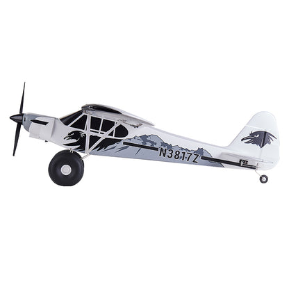 FMS 1300mm PA-18 Super Cub in striking black and white livery with mountain design.