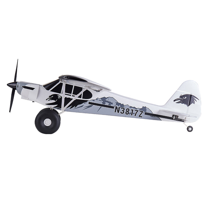 FMS 1300mm PA-18 Super Cub in striking black and white livery with mountain design.