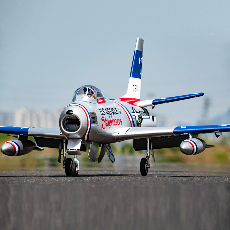 FMS EDF Jet F-86 Sabre in vibrant U.S. Air Force livery on runway