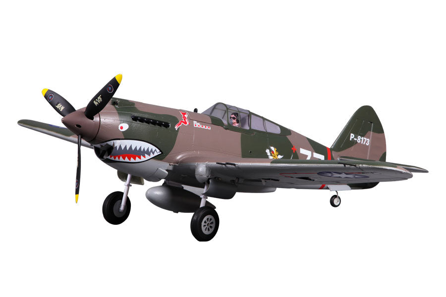 P-40B Flying Tiger RC airplane with military camouflage and bold shark-mouth details