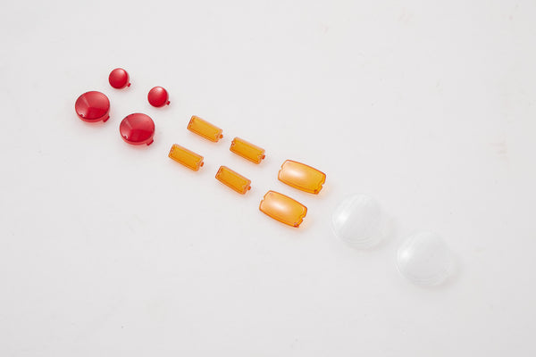 1:10 Toyota FJ40 lens set with red, orange, and clear lenses on white background