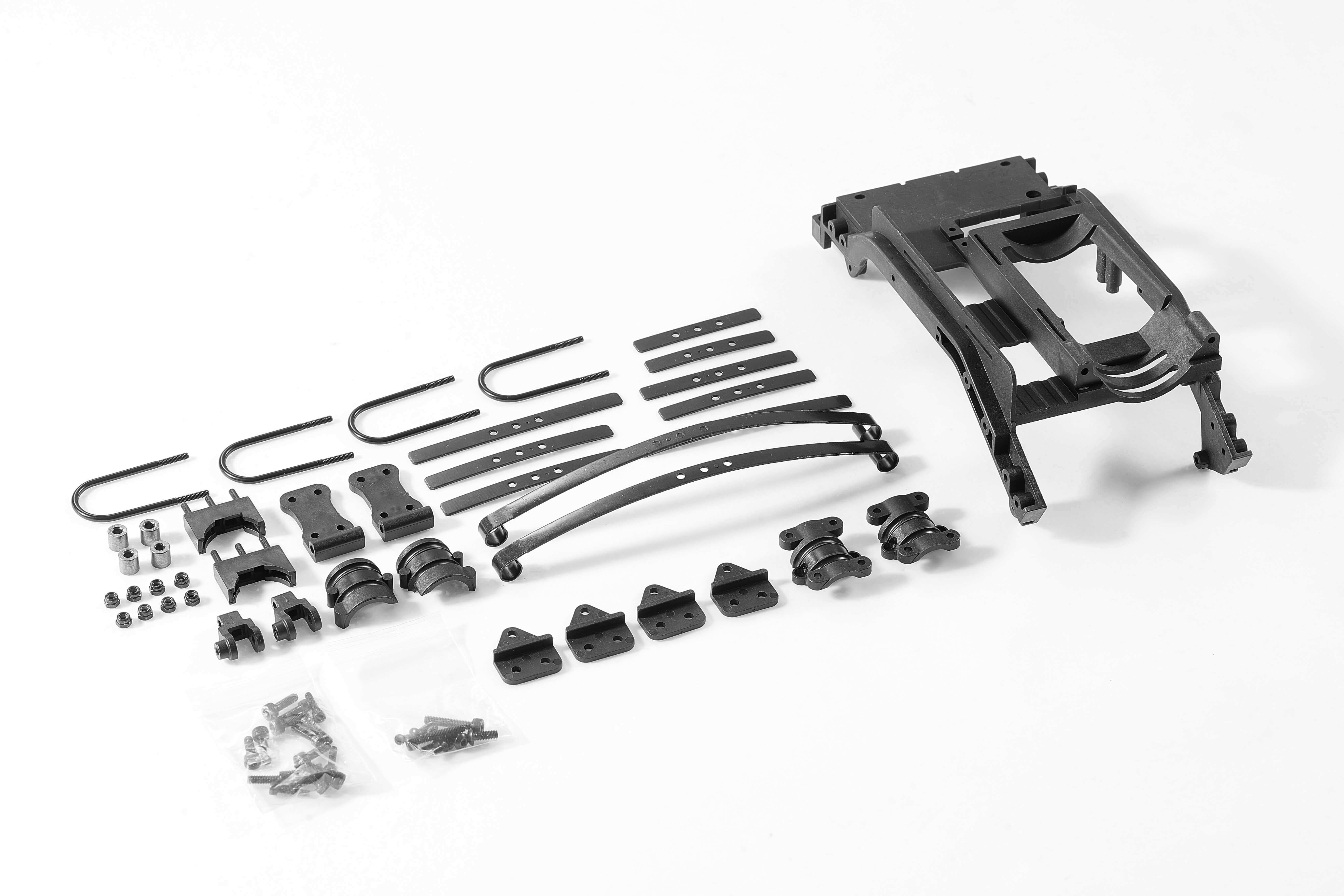 1:10 leaf spring set parts and assembly components arranged neatly.