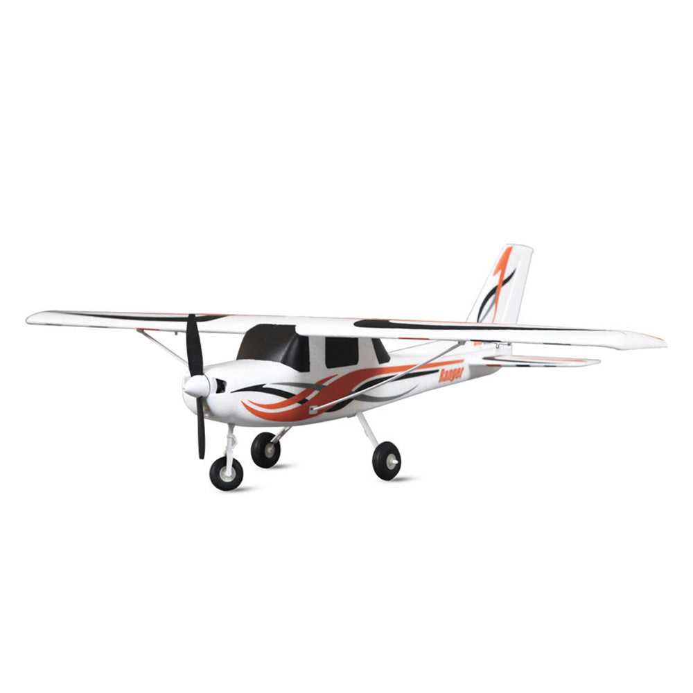 FMS 850mm Ranger RC airplane with red and orange design, tricycle landing gear.