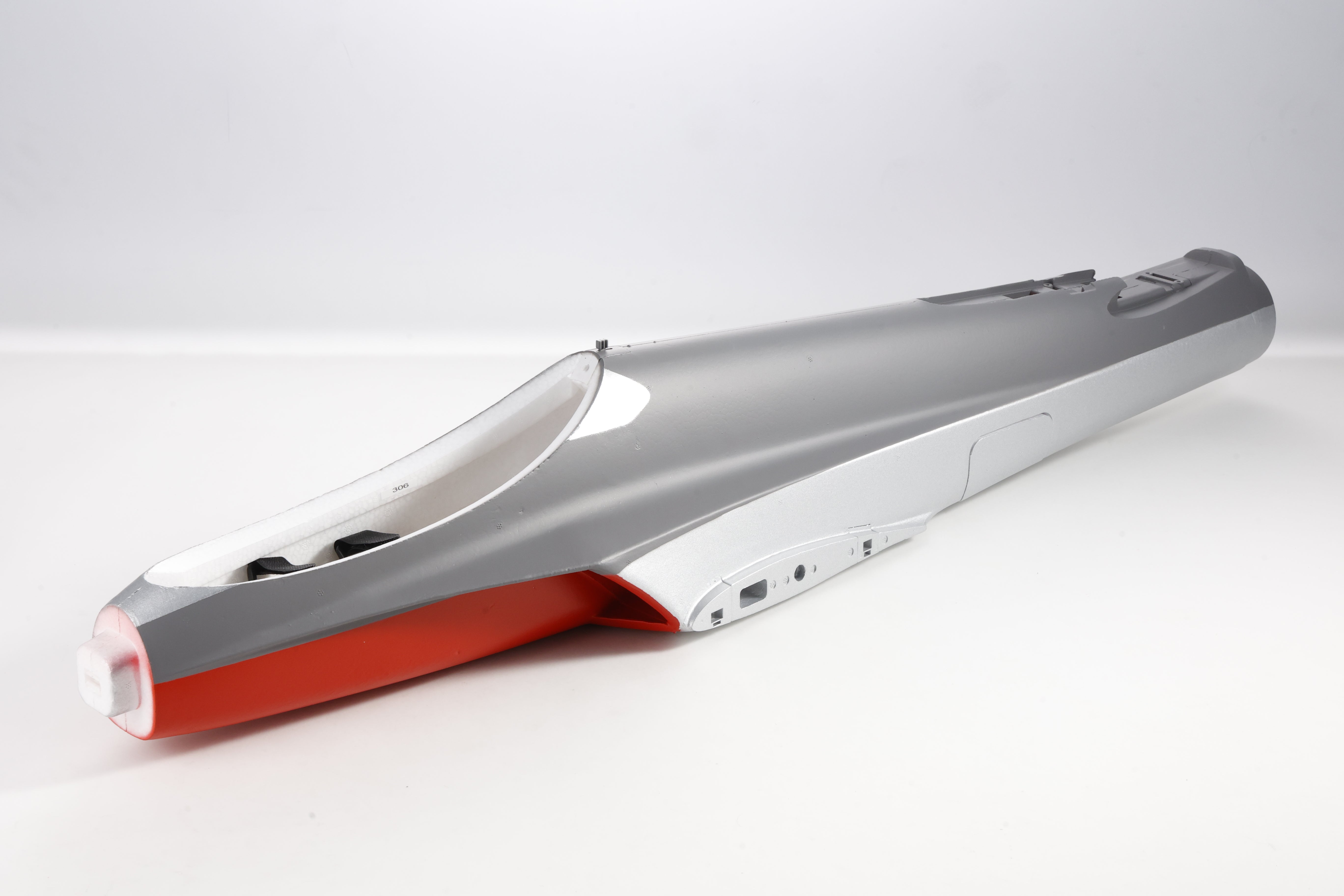 64mm Futura fuselage in gray, white, and red with streamlined design