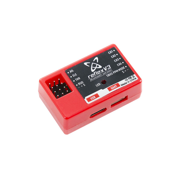 FMS Reflex V3 flight controller in red with USB and channel ports