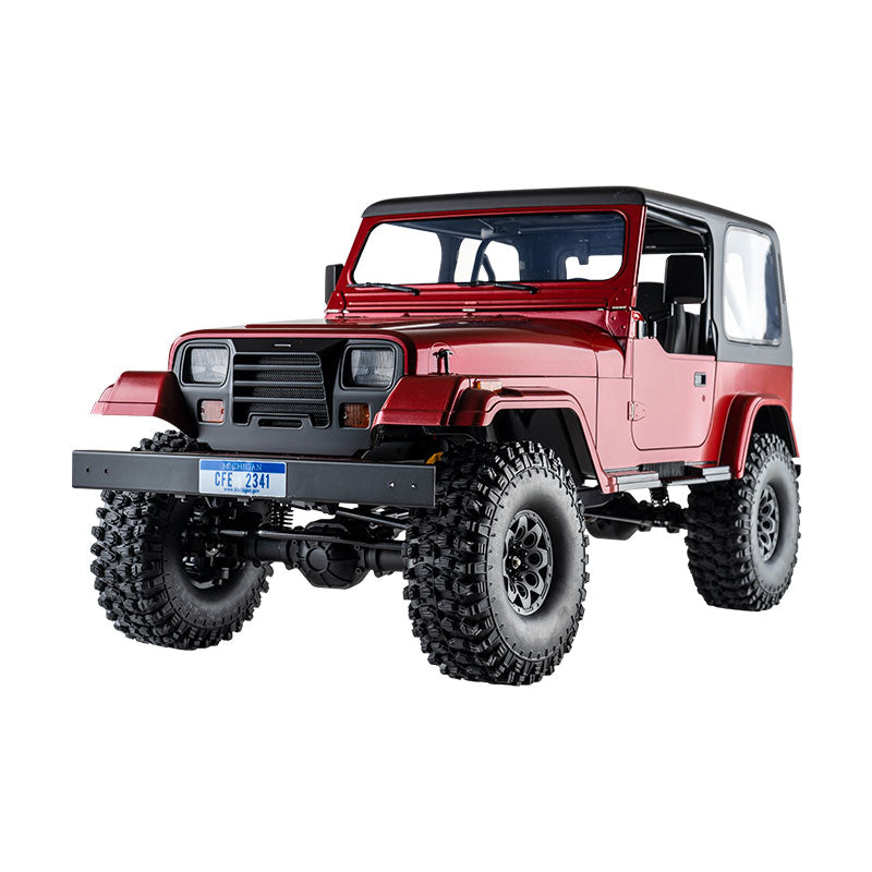 Red 1:10 Mashigan RC rock crawler with detailed exterior and off-road tires