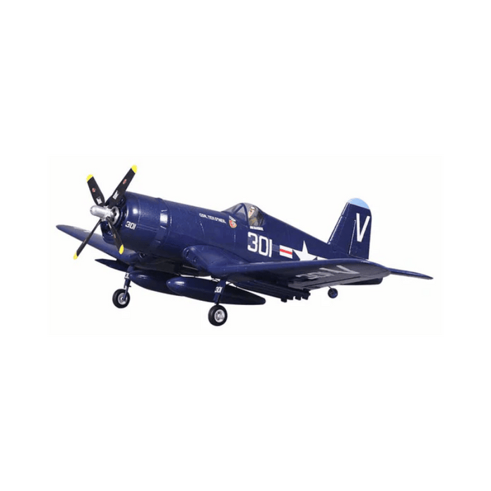 FMS 800mm F4U Corsair model airplane in navy blue with propeller