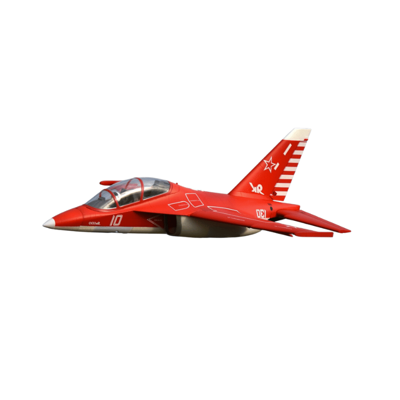 Red model jet with star insignia, representing FMS Yak-130 V2 aircraft