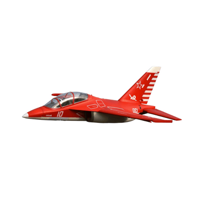 Red model jet with star insignia, representing FMS Yak-130 V2 aircraft